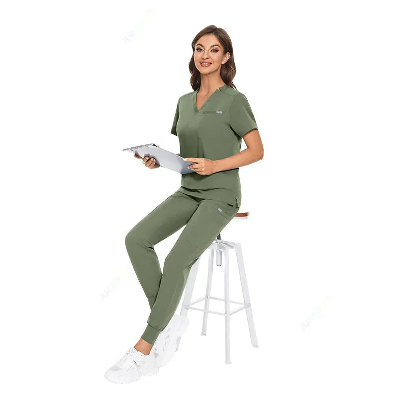 Multicolor Scrubs Uniform Short Sleeve Tops+Pants Nursing Uniform Women Pet Shop Doctor Scrub Medical Surgery Workwear Scrub Set
