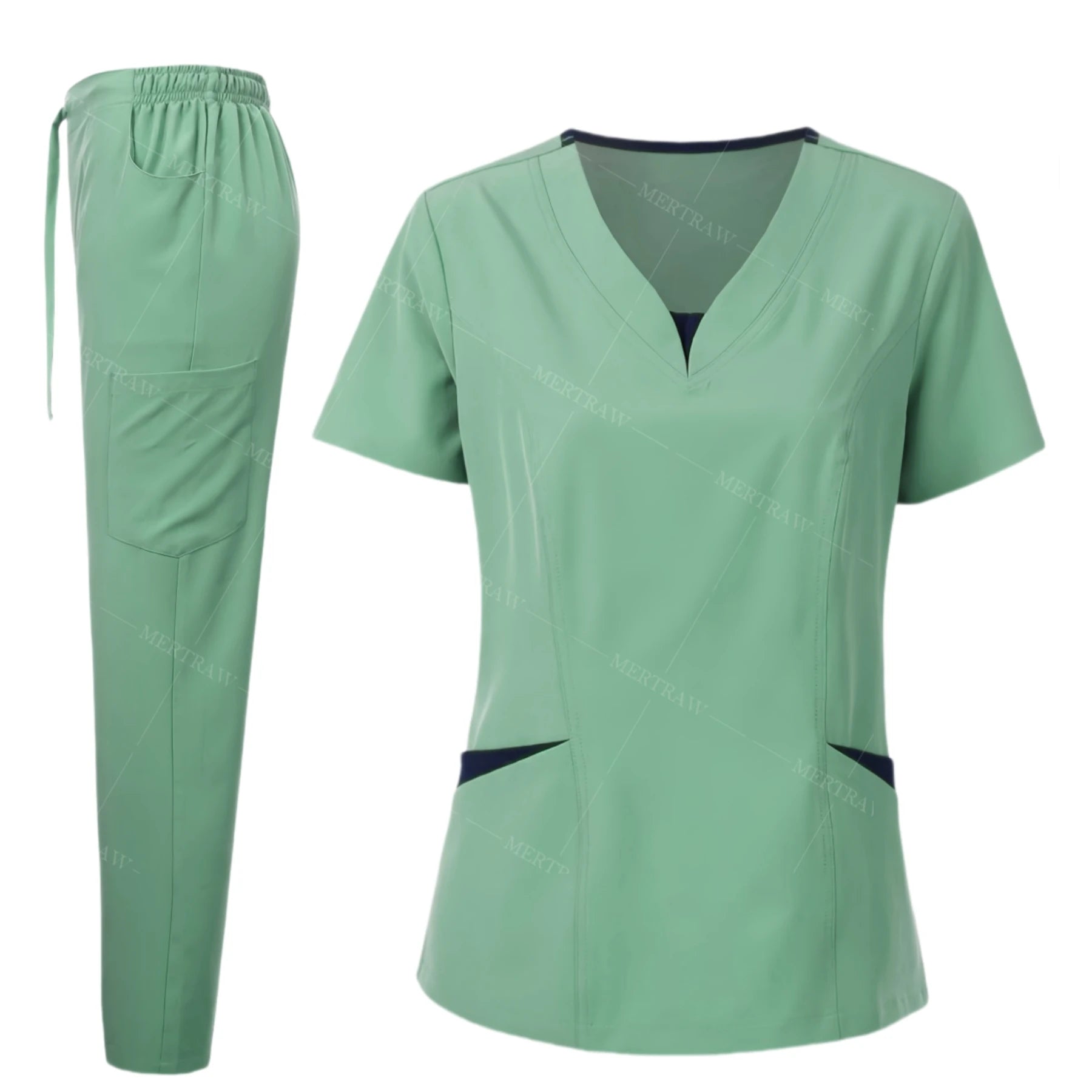 Scrub Set for Women Nurse Blouses Trendy V Neck Plus Size Nursing Blouse Beautiful Solid Color Workwear Scrub Tops and Pants