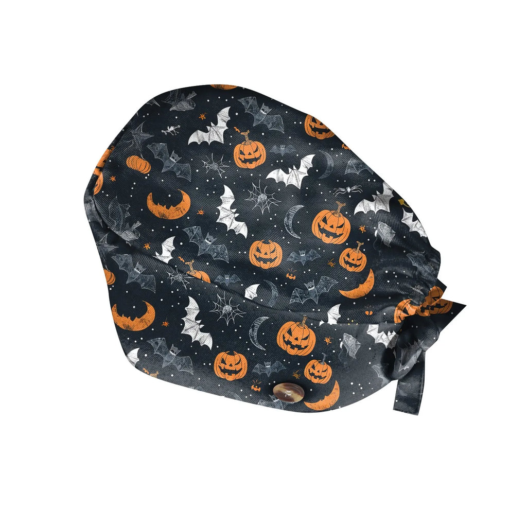 Halloween Print Work Cap Fashionable Casual Women's Printed Elastic Scrub Hat Unisex Work Caps Nurse Accessories Nurse Cap