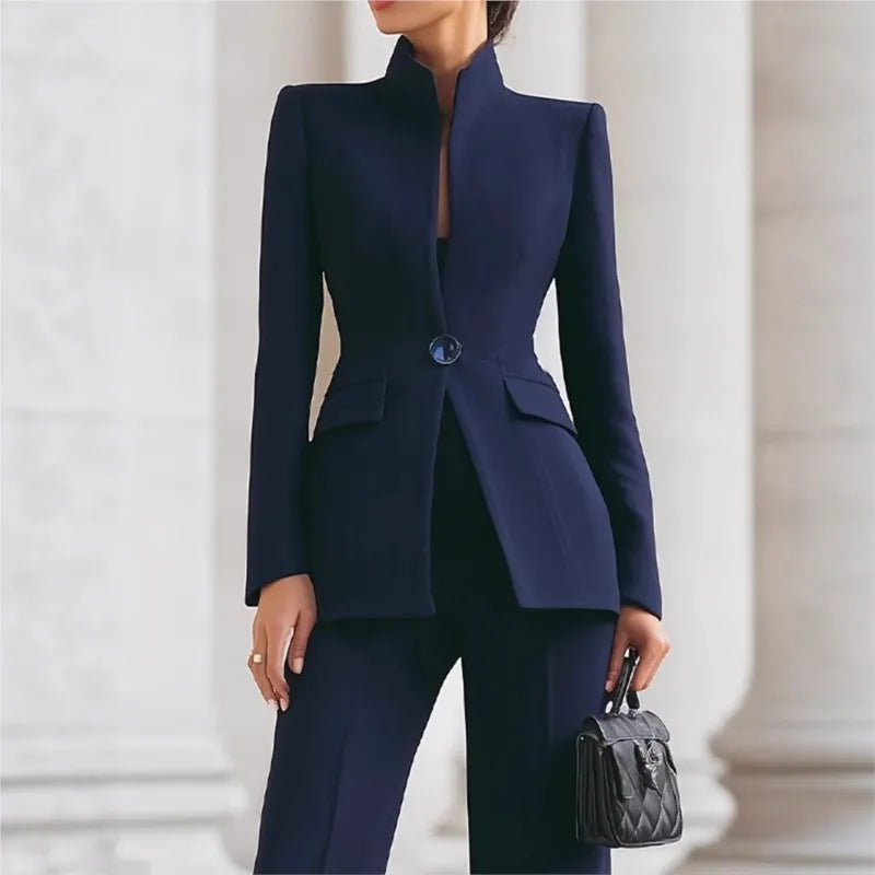 Women Suit 2 Pieces White Single Button Solid Slim For Wedding Business Work Office Daily Commute Casual Set Blazer And Pants