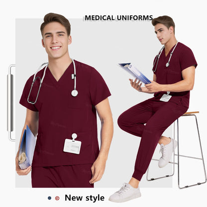 Medical Nurse Uniforms Vet Beauty Workwear Pockets Clinical Scrub Top Pant Doctor Nursing Suit Surgical Uniform Unisex Scrub Set