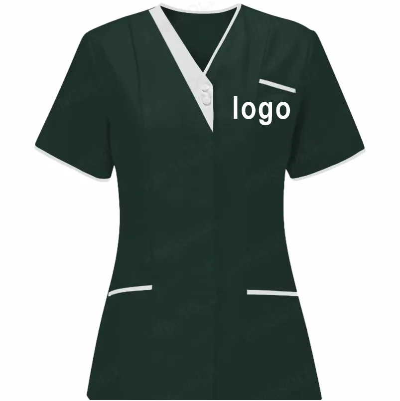 Custom Nurse UniformScrubs Tops Short Sleeve Pocket Clinic Nursing Scrub Tops Healthcare Carer Tunic Design Print Logo