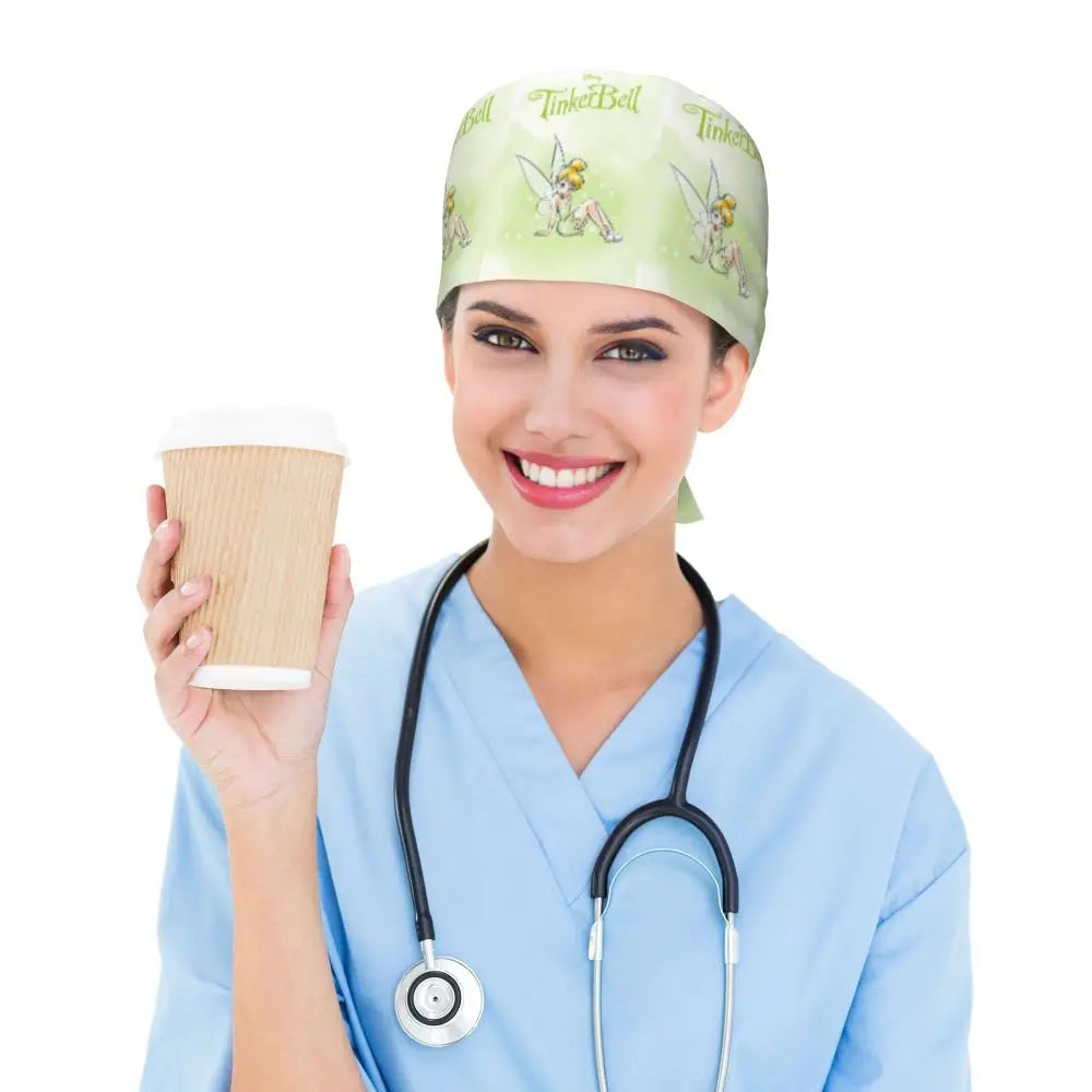 Custom Tinker Bell Breathable Nursing Work Cap Surgical Scrub Caps Unisex Nurse Medical Cap Cartoons Scrubs Hat Medical Surgical