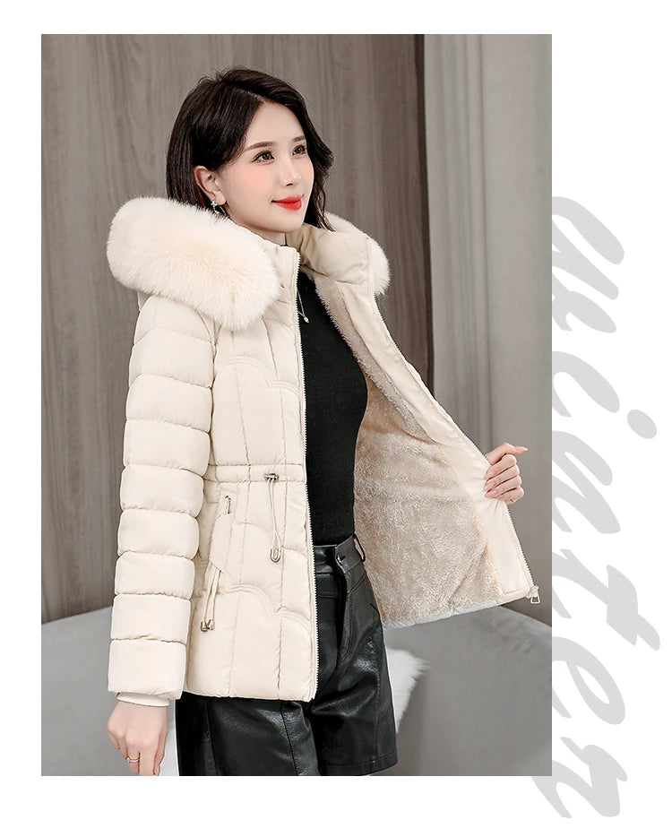 Winter  New Down Jacket Women Parkas Fashion High-Quality Warm Cotton Padded Coat Ladies Short Overcoat Hooded Overwear Tops