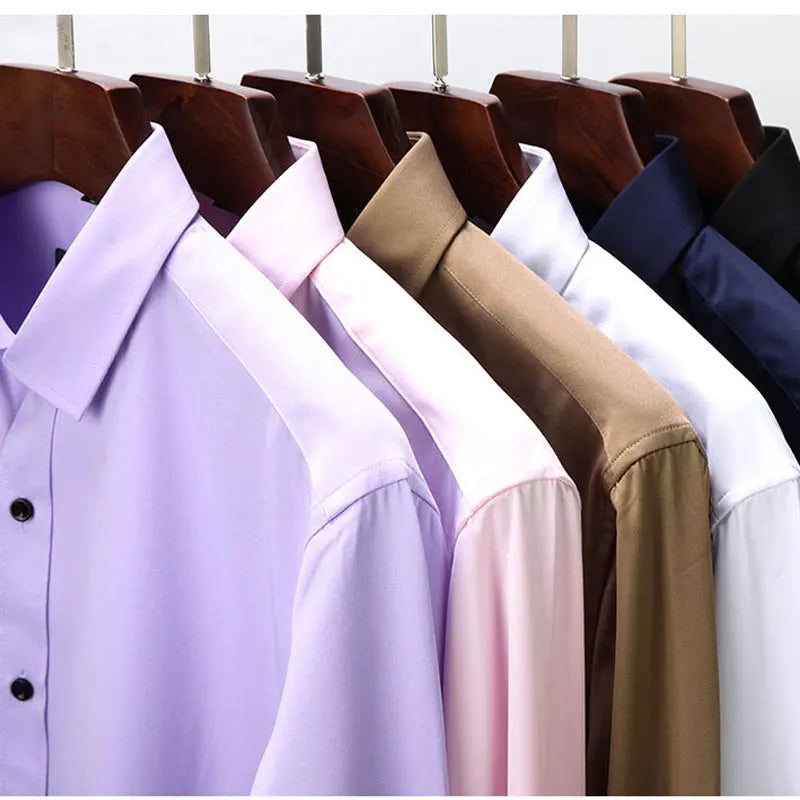 6XL 7XL 8XL Spring and Autumn Shirt Men's Long Sleeve Large Luxury Business Casual Slim Solid Color Wrinkle Free Press