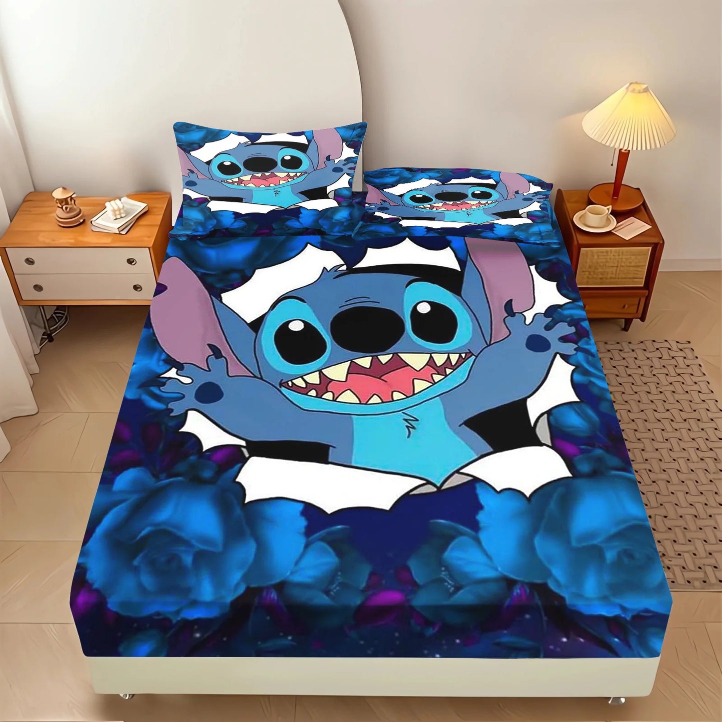 Stitch Anime  Printed Fitted Sheet Suitable For Children And Adults Home Decor Bedding Set Bed Cover Full