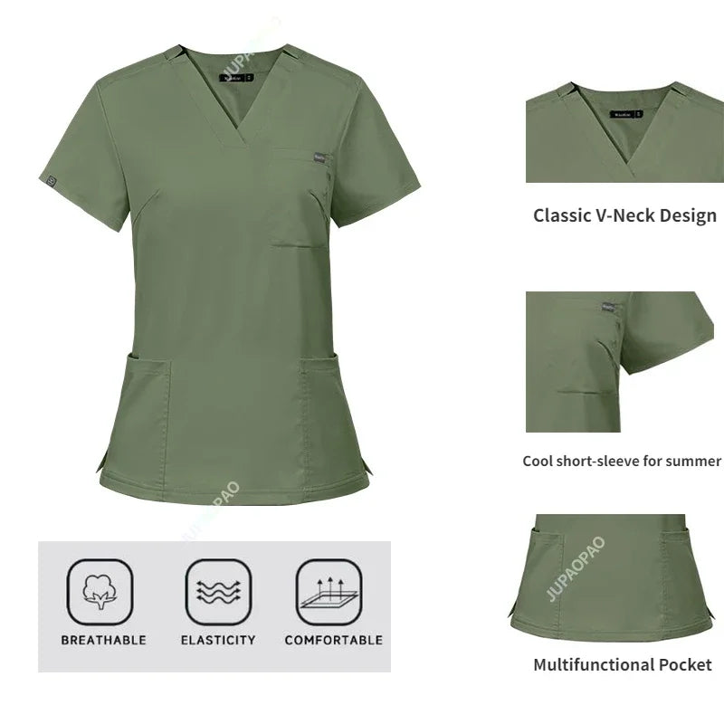 Multicolor Scrubs Uniform Short Sleeve Tops+Pants Nursing Uniform Women Pet Shop Doctor Scrub Medical Surgery Workwear Scrub Set