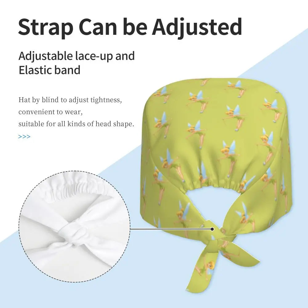 Custom Tinker Bell Breathable Nursing Work Cap Surgical Scrub Caps Unisex Nurse Medical Cap Cartoons Scrubs Hat Medical Surgical