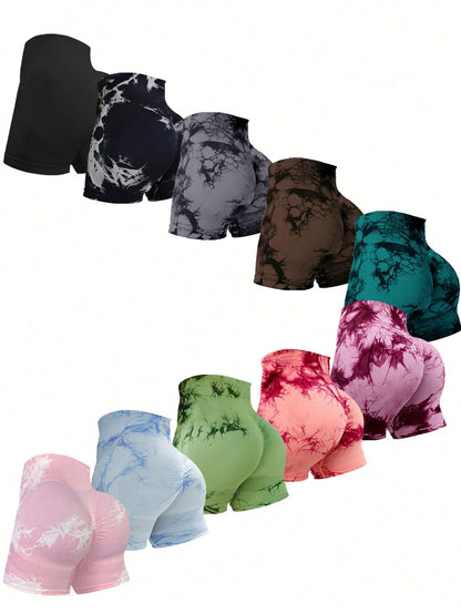 2024 Summer New 12 Color Sexy Tie Dye Shorts Woman Fitness Seamless Butt Lifting Shorts One Pieces Activewear Running Outdoors