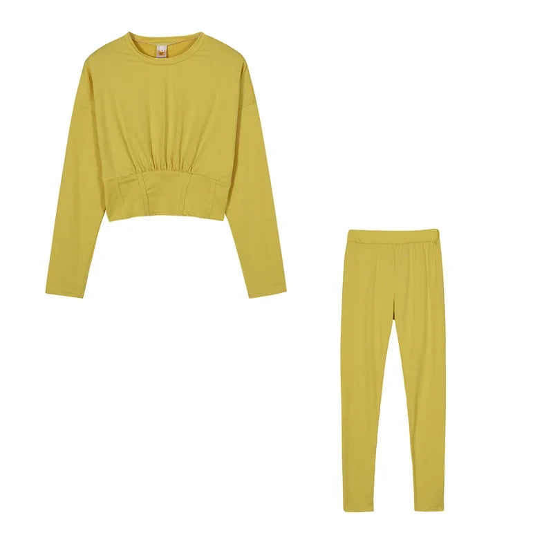 New Autumn Women's Pure Color Sports Waist Suit Fashion Casual Two-piece Set
