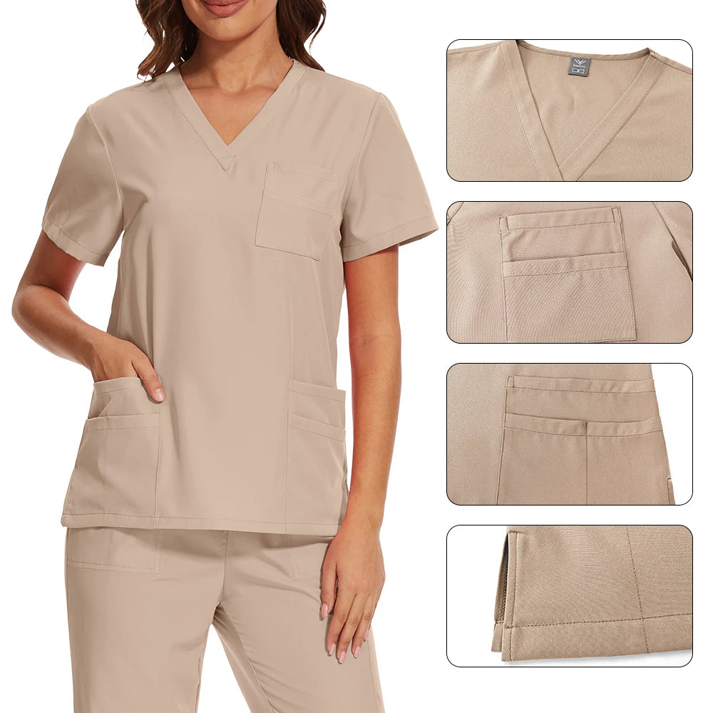 Nursing Operating Room Clothes Medical Scrubs Uniform Women Nurse Scrub Set Pocket Top+Pants 2 Piece Suit