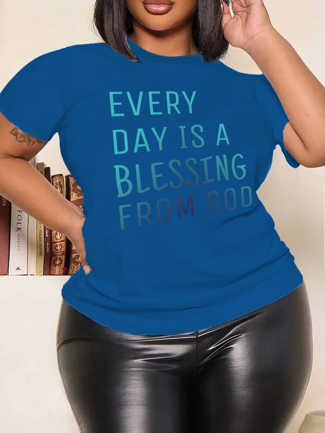 Women Plus Size Clothing Summer Round Neck Short Sleeve Printed Letter Casual BLESSING Plus Size T-Shirts Y2k Top