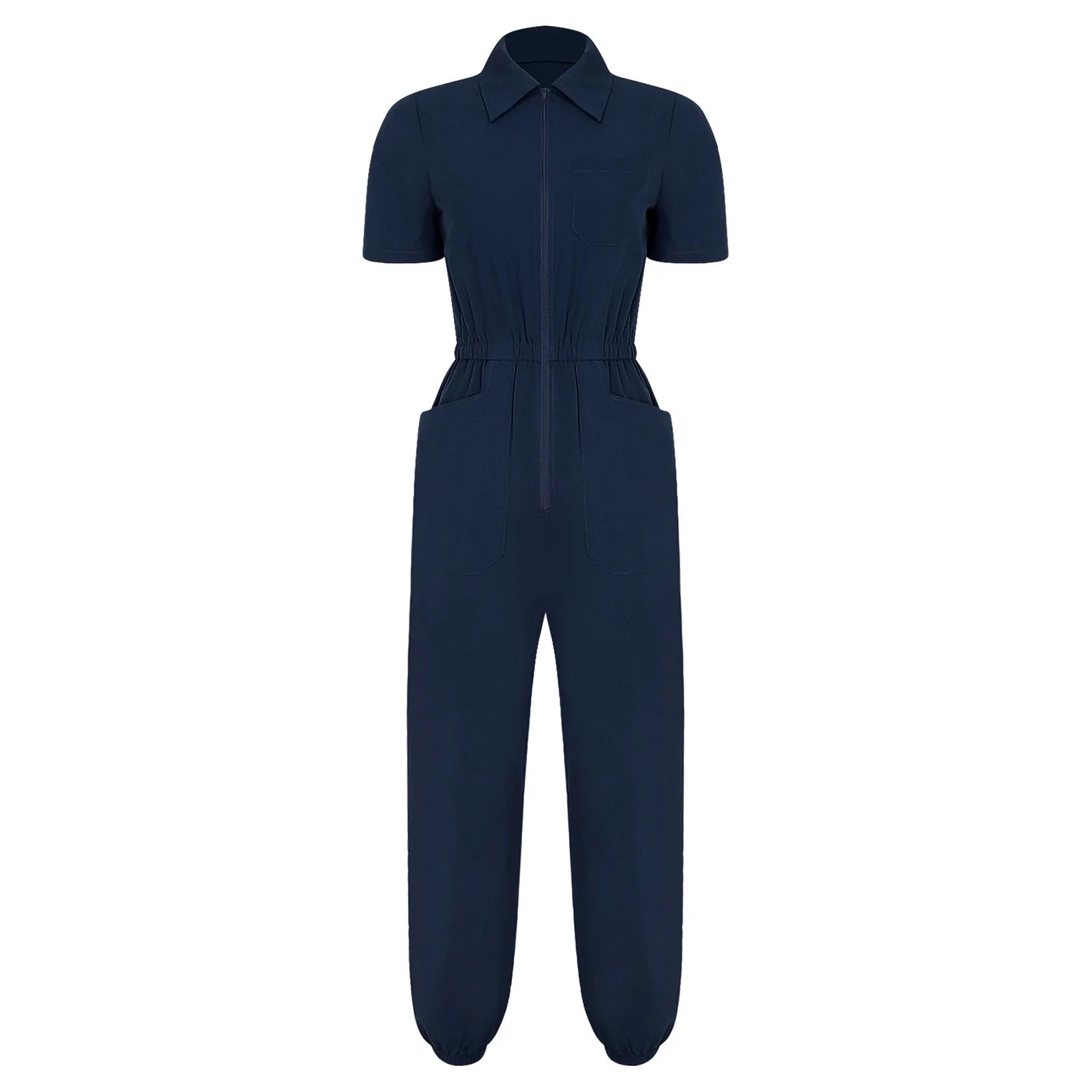 Womens Short Sleeve Scrubs Jumpsuit Front Zipper Elastic Waist Jogger Pants Rompers Nurse Doctor Workwear for Caring Nursing