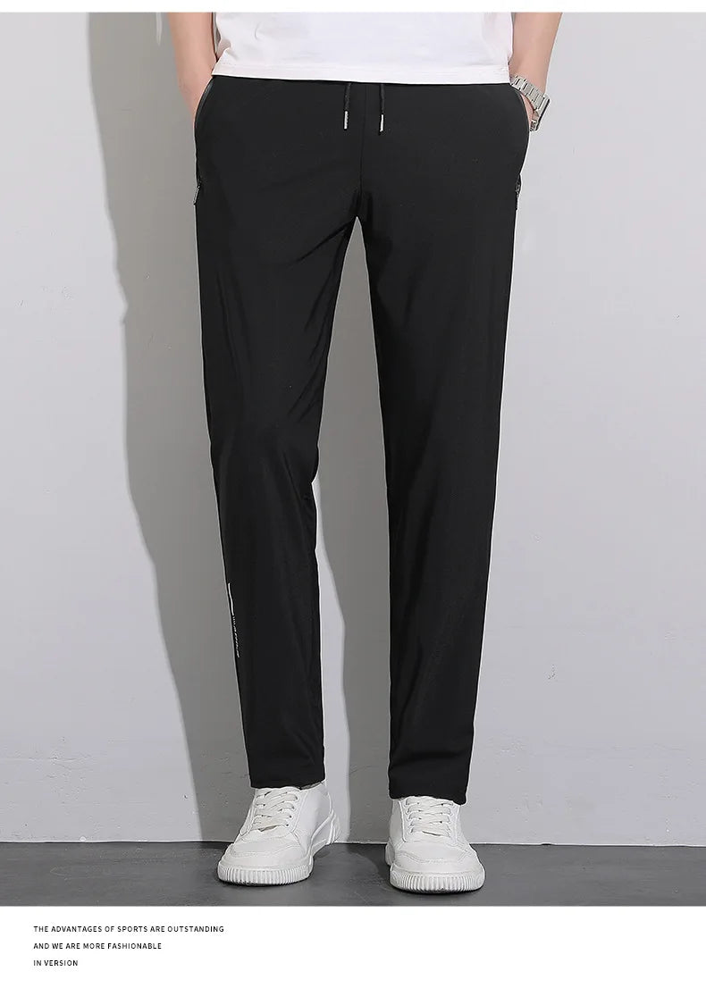Plus Size 8xl Men Sports Pants Quick-Drying Men'S Trousers Joggers Sportswear Solid Ice Silk Sweatpants Male Elastic