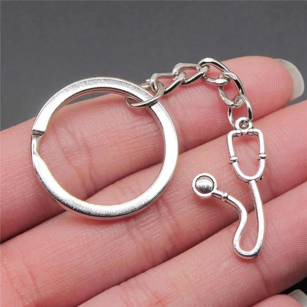 Nurse Doctor Needle Syringe Stethoscope EMT Caduceus Medical Symbol Brain Lungs Keychain Jewelry Medicine Graduate Gift