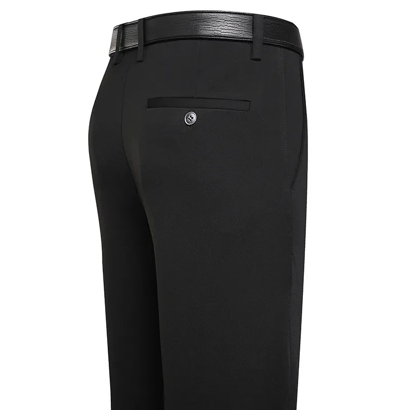 Men's Stretch Suit Pants Black Business Casual Trousers Office Summer Autumn Navy Grey Spandex Straight Pants