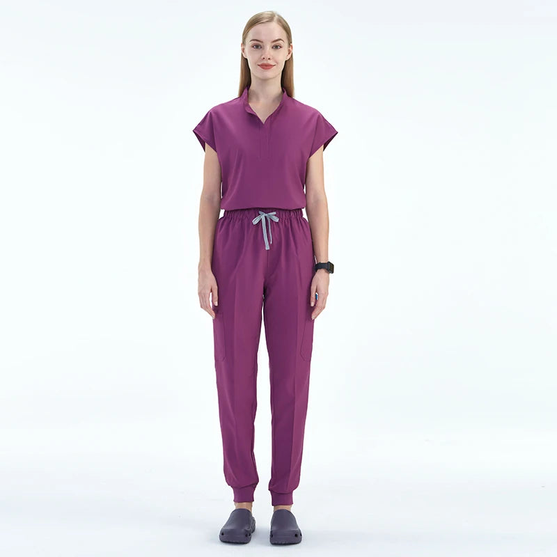 Premium Women's Scrub Sets Mandarin Collar Nurse Uniform Doctor Clothes Tunic Jogger Pant Surgical Scrubs Outfit 10 Pockets S180