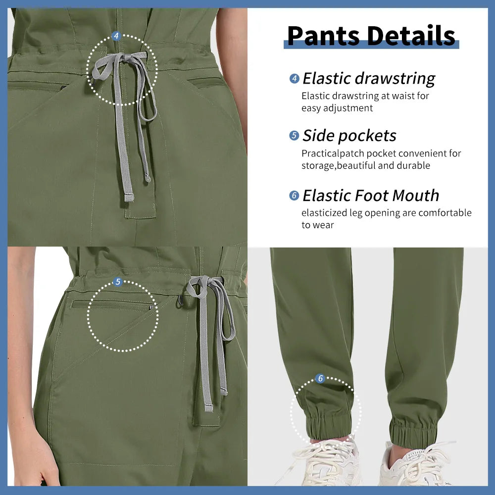 Niaahinn Zipper Neck Lab Jumpsuit Pet Grooming Nurse Uniform Onesie Short Sleeved Scrubs Workwear Health Service Nursing Clothes