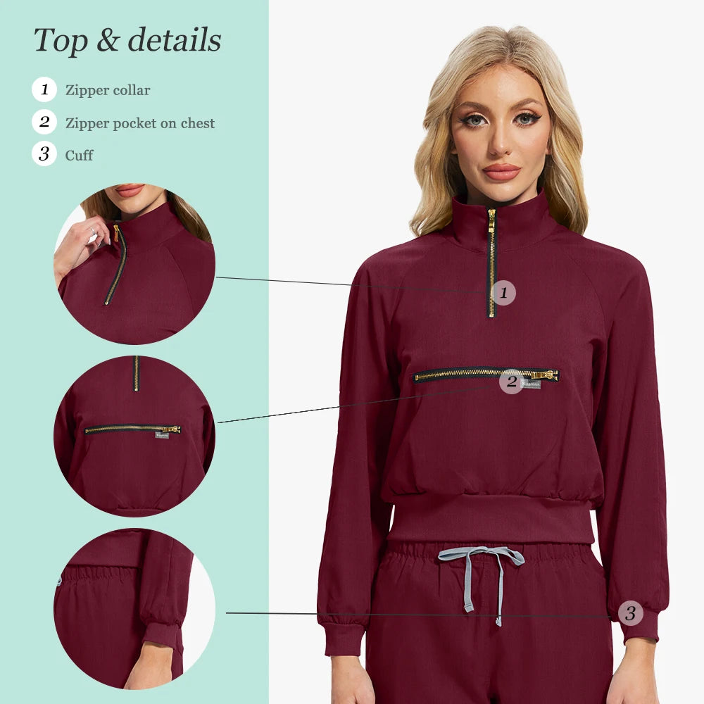 Nurse Nursing Medical Scrub MultiColor Jogging Pants Set Long Sleeved Jacket Workwear Set Hospital Clinical Uniform Woman Female