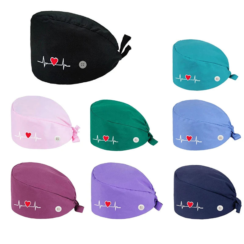 Solid color scrubs caps with button Pet Grooming Agency Work Scrubs Beauty Work Hats Lab nursing scrubs cap gorro enfermera