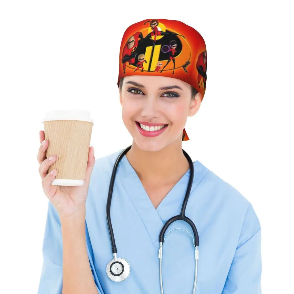 Custom The Incredibles Medical Staff Scrubs Hat Men Women Superhero Anime Doctor Nursing Surgical Cap Scrub Caps