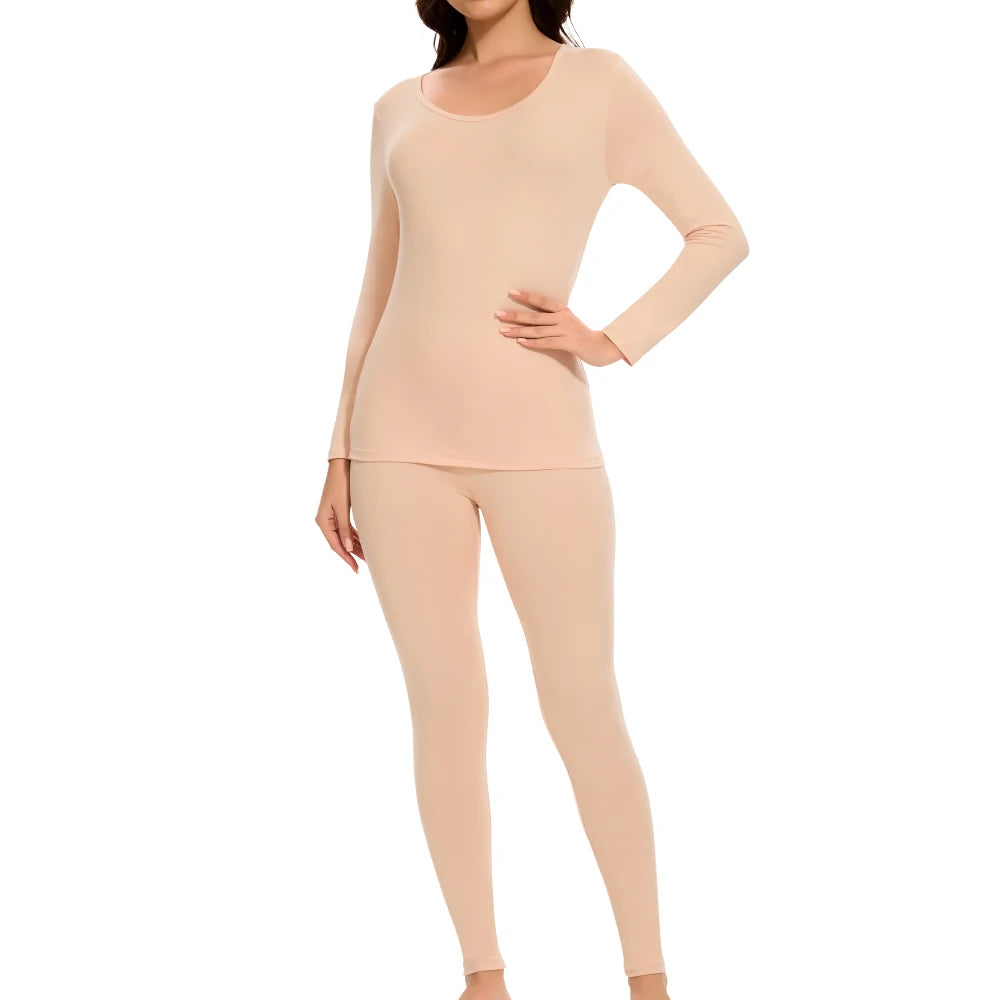 Plus Size Winter Thermal Underwear Suits Women's Long-Sleeved Tops Pants 2PCS Soft Comfortable Ladies Layer Clothing 6 Color