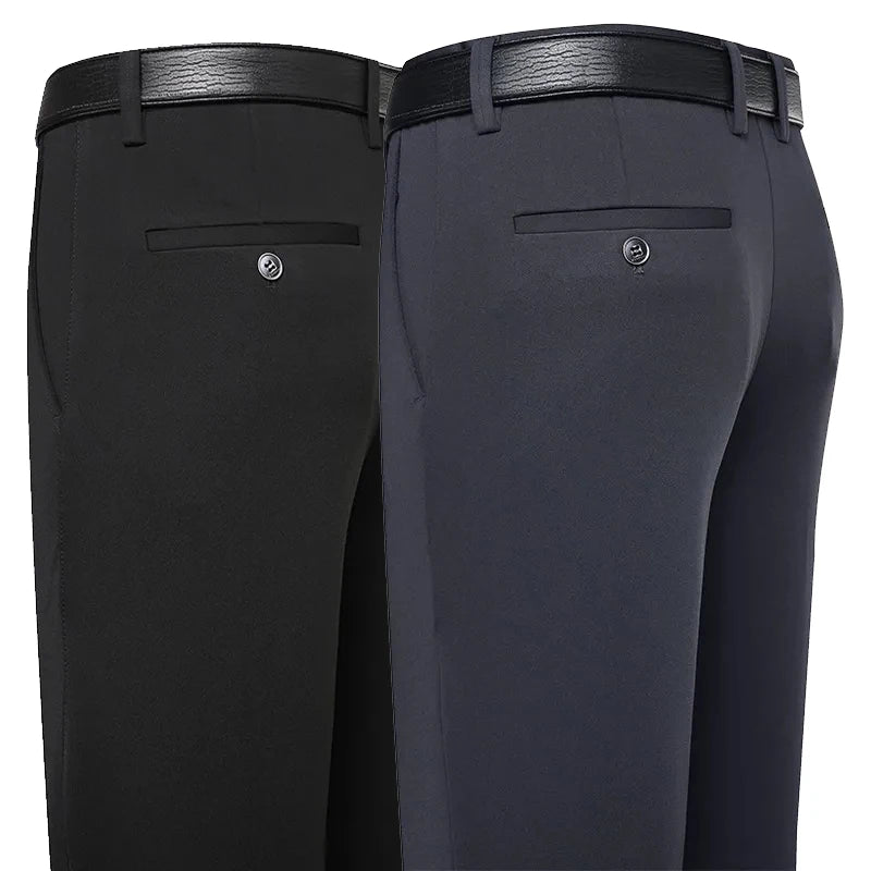 Men's Stretch Suit Pants Black Business Casual Trousers Office Summer Autumn Navy Grey Spandex Straight Pants