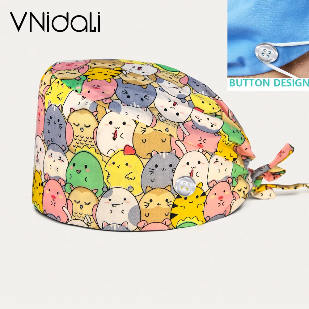 nurse hats anime adjustable surgery cap Breathable Cotton with button scrubs cap operating room cap medical doctor cap