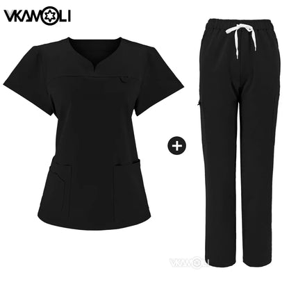 NEW Slim fitting elasticity scrubs sets Operating Room Medical Uniform scrubs uniform nurse women Solid color Surgery Suit