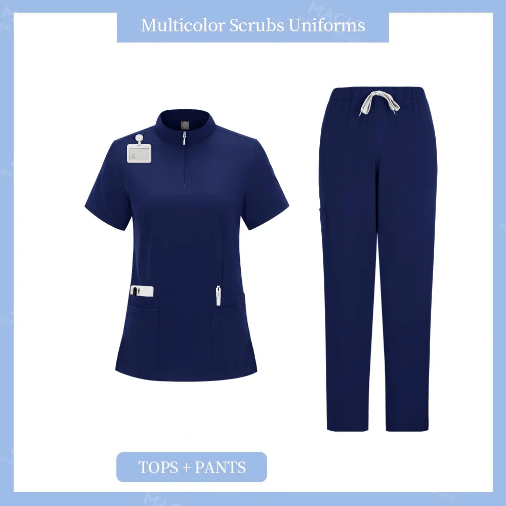 Surgical Uniforms Woman Nursing Sets Pocket Top Straight Pants Medical Nurse Uniform Scrubs Clinical Beauty Salon Hospital Suits