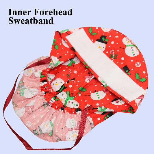 Christmas Snowman Scrub Caps for Long Hair Cotton Surgical Hats Dental Nursing Caps Women Men Hospital Clinic Medical Caps C1093