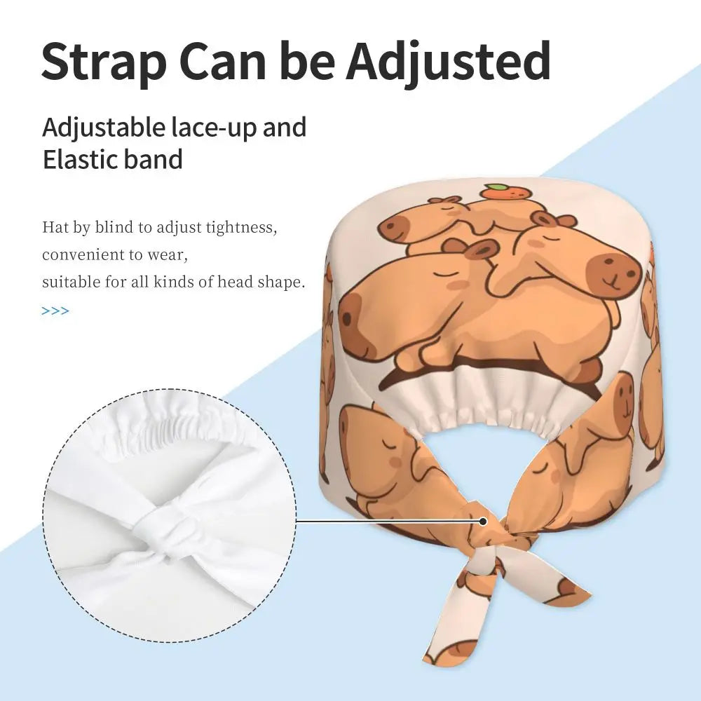 Custom Cartoon Capybara Medical Staff Scrubs Hat Women Men Comic Doctor Nursing Surgical Cap Scrub Caps