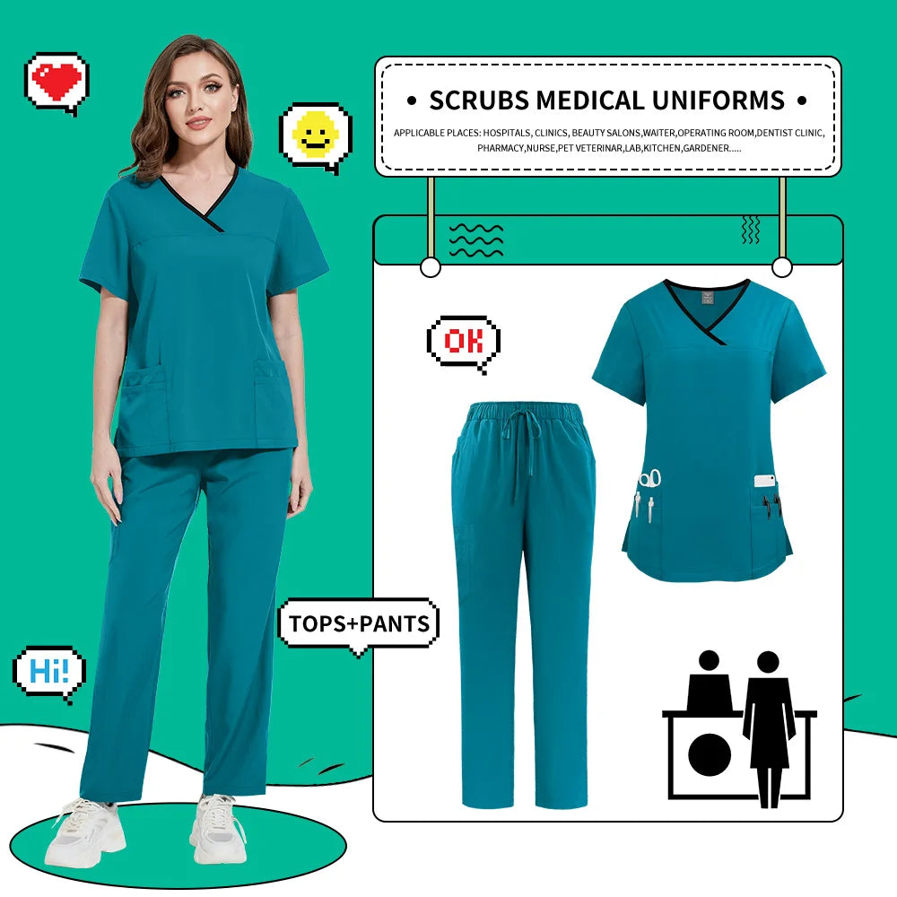 Nurse Uniforms Women Casual Short Sleeved Apparel Set Pharmacy Working Clothes Medical Suits Pet Hospital Doctor Nursing Uniform