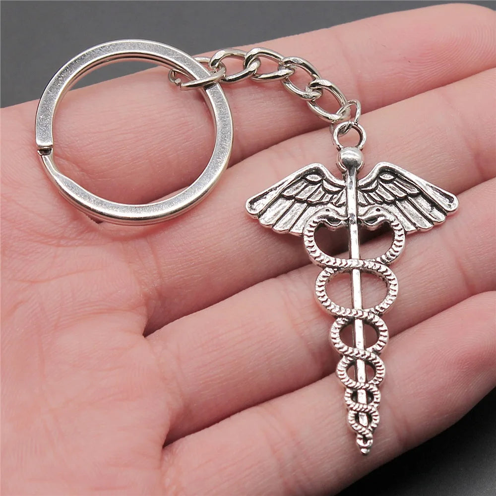 Nurse Doctor Needle Syringe Stethoscope EMT Caduceus Medical Symbol Brain Lungs Keychain Jewelry Medicine Graduate Gift