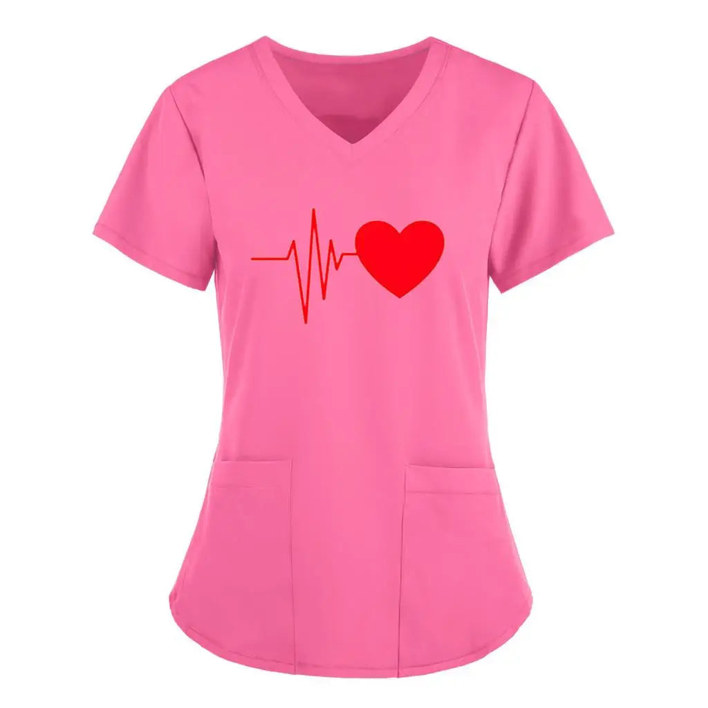 Scrubs Medical Uniforms Woman Top Fashion V Neck Soild Short Sleeve Tops Pocket Working T-Shirts Blouse Women's Athletic Shirts
