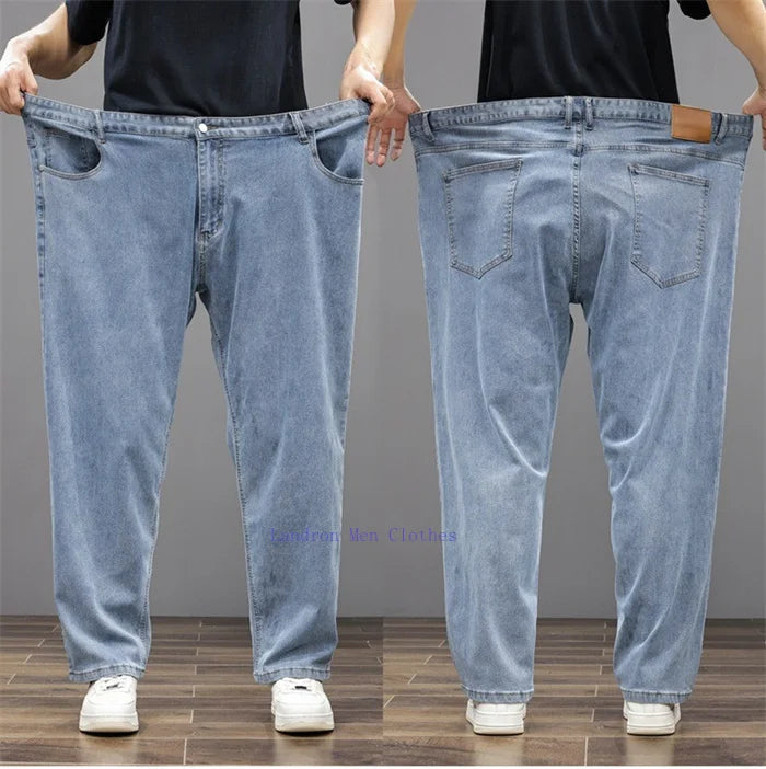 Men Jeans 8XL Summer Thin Straight Wide Leg Plus Size Denim Trousers Large Male Stretched 5XL 6XL 7XL Comfortable Pants