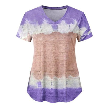 Women Nurse Uniform Medical Scrubs Flower 3d Print V-Neck Pocket Medical Uniforms Cartoon Nursing Scrubs Short Sleeve Pocket Loo