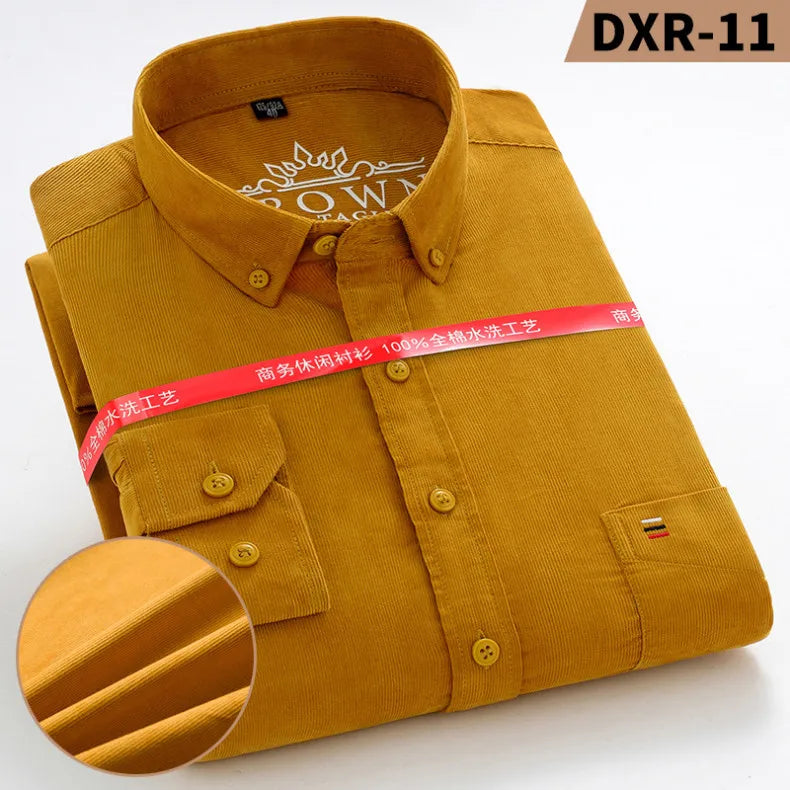 Size S-7XL Men's Corduroy Shirt Long Sleeve Cotton Casual Regular Fit Soft Comfortable Formal Dress Shirts Blouse Men Clothes