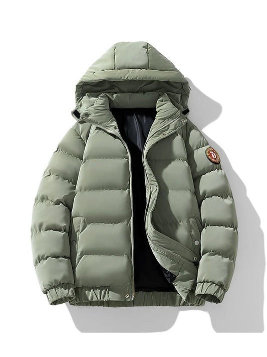 Winter Man Down Jacket Simple Solid Color Stand Collar Male Hooded Coat Thicken Cold-proof Loose Comfortable Men Outerwear