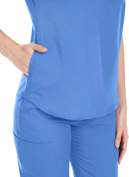 niaahinn Scrubs Set for Women Nurse Uniform Jogger Suit Stretch Top & Pants with Multi Pocket for Nurse Esthetician Workwear