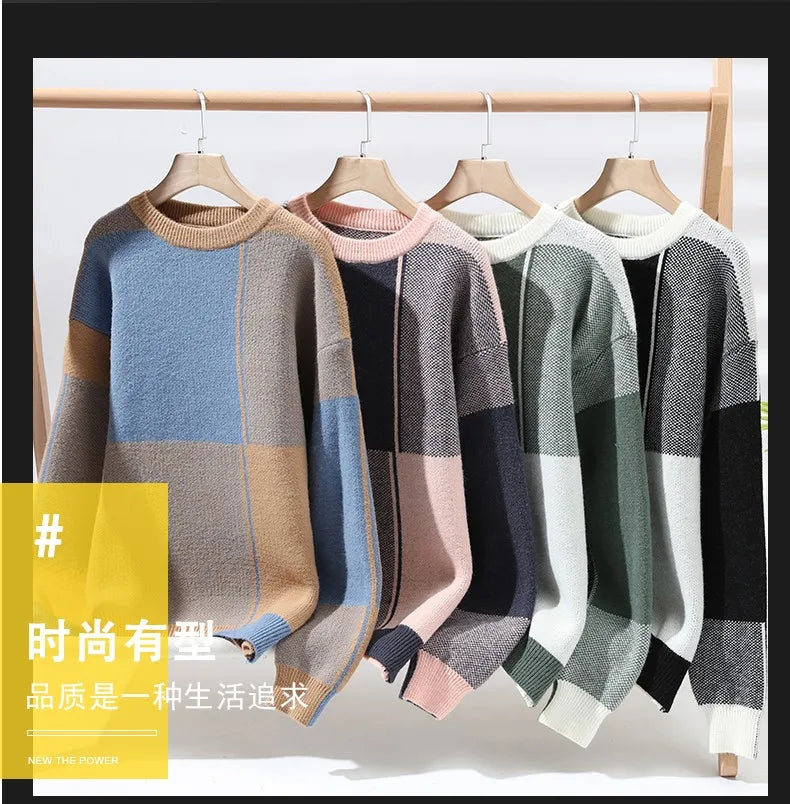 Winter Handsome Plaid Sweater Men Harajuku Mens Jumper Thick Warm Turtleneck Pullover Men High Quality Male Christmas Sweaters