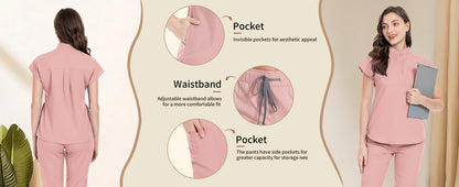 niaahinn Scrubs Set for Women Nurse Uniform Jogger Suit Stretch Top & Pants with Multi Pocket for Nurse Esthetician Workwear