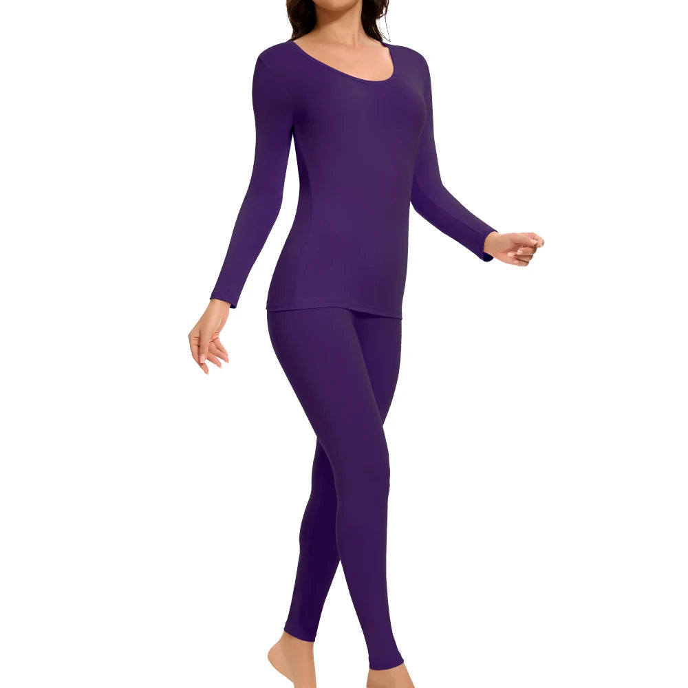 Plus Size Winter Thermal Underwear Suits Women's Long-Sleeved Tops Pants 2PCS Soft Comfortable Ladies Layer Clothing 6 Color