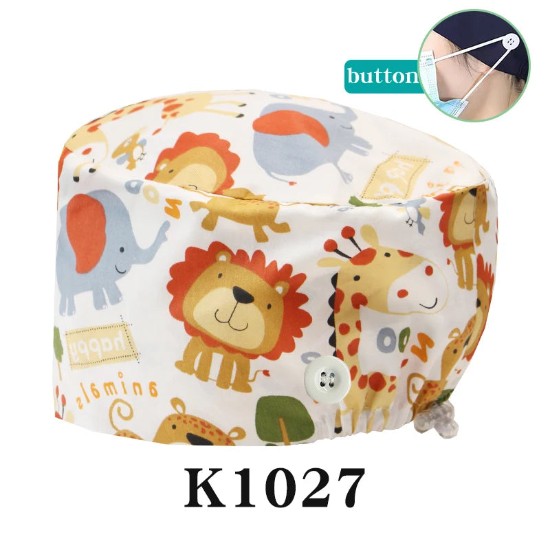 Scrub Caps for Long Hair Premium Surgical Cap Cheap Pharmacy Work Hat  Pet Clinic Doctors Dentist Nursing Cap with Buttons K1030