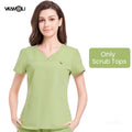 Slim fitting elasticity nurse scrubs tops dentistry doctor lab spa uniform surgical Scrub shirt for woman pharmacy pet hospital