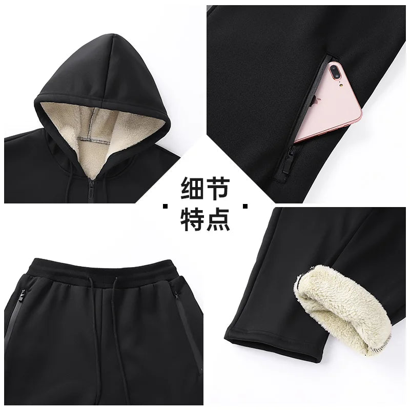 Winter Men Sets Men Lamb Cashmere Tracksuit Wool Sweatshirt Thick Warm Sportswear Mens Casual Suit Outdoor Sports Two Piece Set