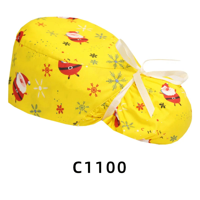 Christmas Snowman Scrub Caps for Long Hair Cotton Surgical Hats Dental Nursing Caps Women Men Hospital Clinic Medical Caps C1093