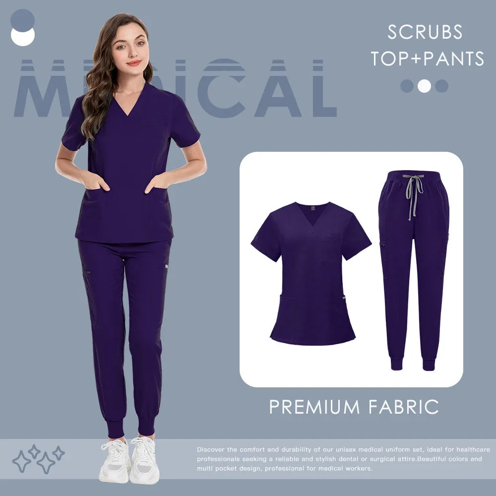 Scrub Set For Men Women Premium Nurse Uniform Medical Jogger Set Hospital Accessories Dental Clinic Lab Workwear Scrub Top Pants