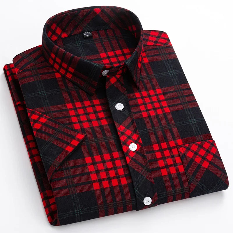 Plus Size 8XL 7XL New Men's Shirts Short Sleeve Cotton Plaid Shirt Summer Fashion Thin Soft Classic Basic Casual Male Clothing