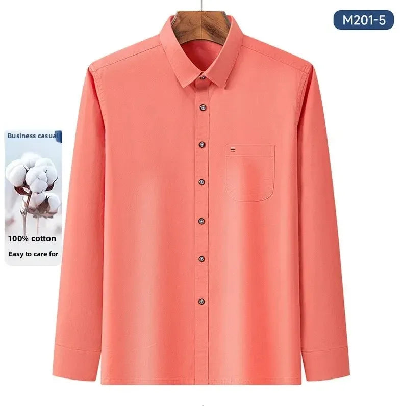 S-7XL New 100% Pure Cotton Men's Shirts Long Sleeves Solid Color Soft Regular Fit Casual Shirt Pocket Social Blouse Male Clothes